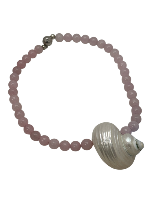 Julietta Pale Pink & Ivory Rose Quartz Spherical Beads Seashell Necklace Pale Pink & Ivory
