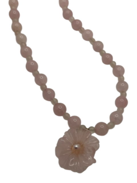 Jennifer Behr Pale Pink Rose Quartz Spherical Beads Floral Pendant Necklace Pale Pink