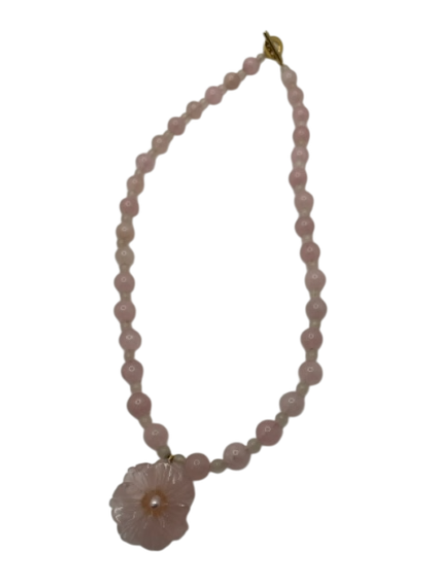 Jennifer Behr Pale Pink Rose Quartz Spherical Beads Floral Pendant Necklace Pale Pink