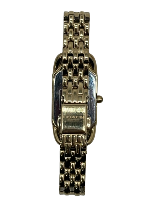 Coach Gold Metal Woven Rectangular Face Folding Clasp Watches Gold