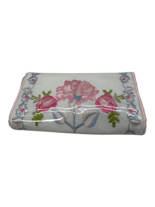 Lenora White, Pink, Blue PVC & Canvas Embroidered Floral Satin Trim Bag White, Pink, Blue / Small