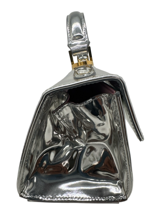 Marni Silver Leather Gold hardware Push Clasp Top Handle Structured Bag Silver / Small