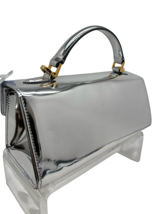 Marni Silver Leather Gold hardware Push Clasp Top Handle Structured Bag Silver / Small