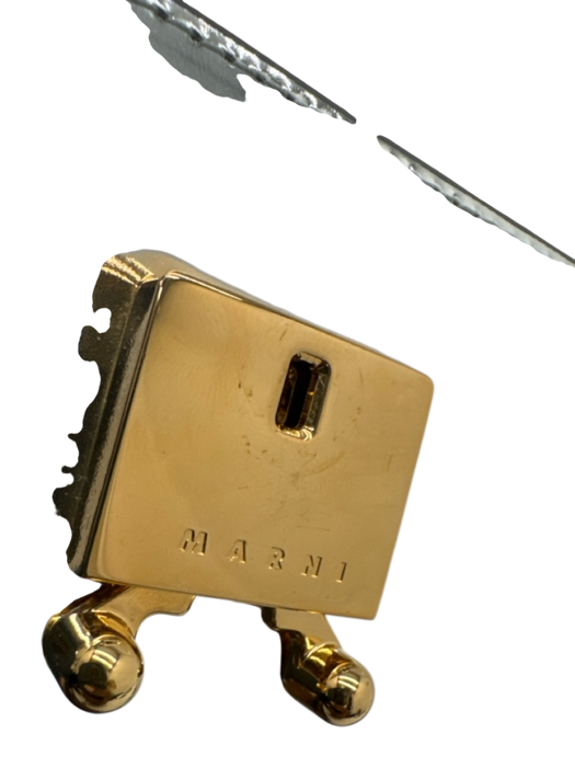 Marni Silver Leather Gold hardware Push Clasp Top Handle Structured Bag Silver / Small