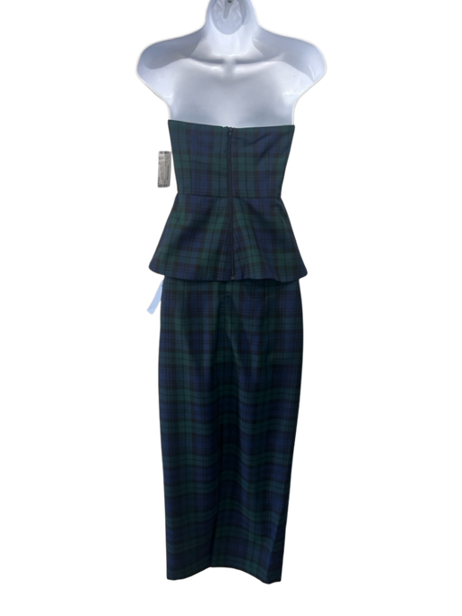 Loulou La Dune Size XS Navy blue & green Cotton Tartan Plaid Strapless Skirt Set Navy blue & green / XS