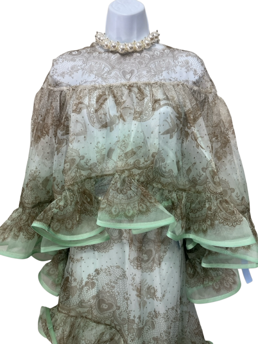 Zimmermann Size 0/P Light Green Print Silk Sheer Overlay Ruffle Edging Skirt Set Light Green Print / 0/P