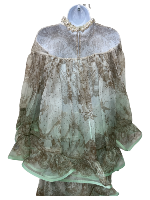 Zimmermann Size 0/P Light Green Print Silk Sheer Overlay Ruffle Edging Skirt Set Light Green Print / 0/P