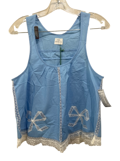 Morgan Lane Size S Blue & White Cotton Lace Trim Racerback Tank Top Short Set Blue & White / S