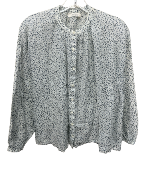 Doen Size XS White & Blue Print Organic Cotton Floral Button Short Set White & Blue Print / XS