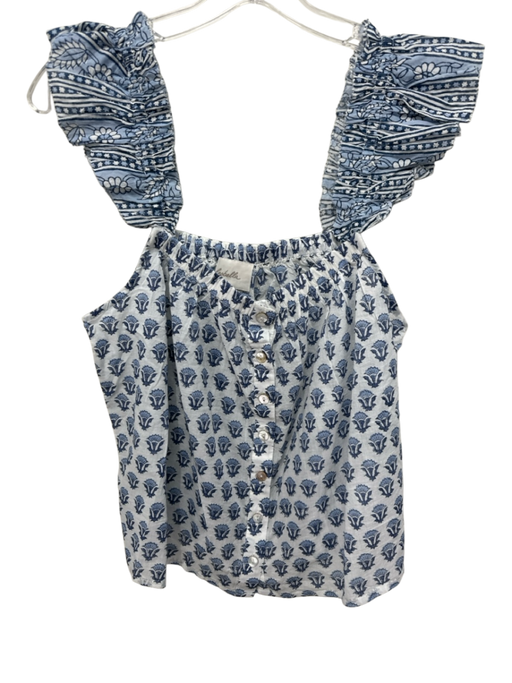 Cleobella Size S Blue & White Cotton Flutter Cap sleeve Floral Short Set Blue & White / S