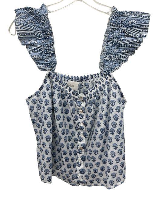 Cleobella Size S Blue & White Cotton Flutter Cap sleeve Floral Short Set Blue & White / S