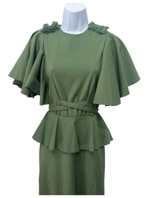 Johanna Ortiz Size 0 Green Cotton Blend Peplum Beaded Shoulders Dress Green / 0