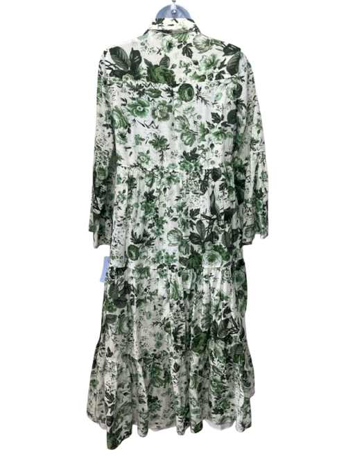 Erdem Size 6 Green & White Print Cotton & Acetate Button Abstract Floral Dress Green & White Print / 6
