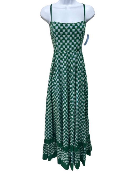 De Castro Size XS Green & Light Blue Cotton Checkered Hem Maxi Dress Green & Light Blue / XS