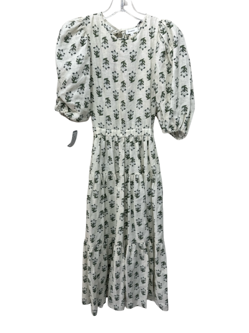 Rhode Resort Size XS White & Green Linen Floral Open Tie Back Dress White & Green / XS