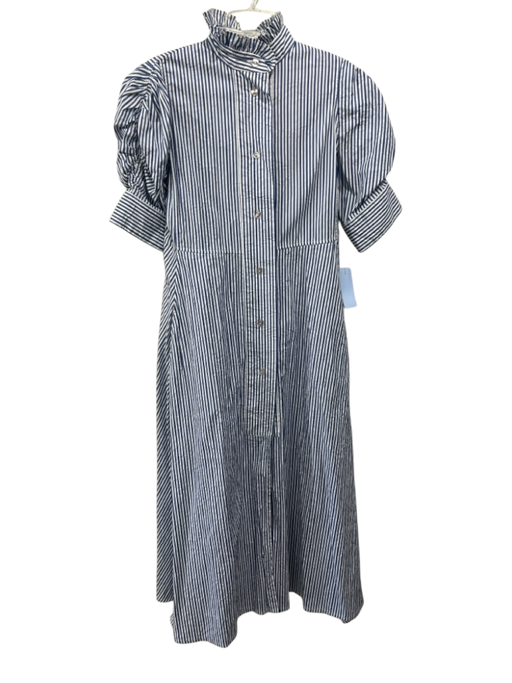 Thierry Colson Size XS Blue & White Print Cotton Vertical Stripes Dress Blue & White Print / XS
