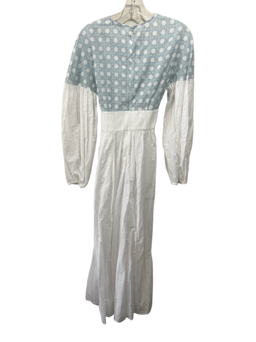 Marysia Size XS White & Blue Cotton Abstract front keyhole Tie Back Dress White & Blue / XS