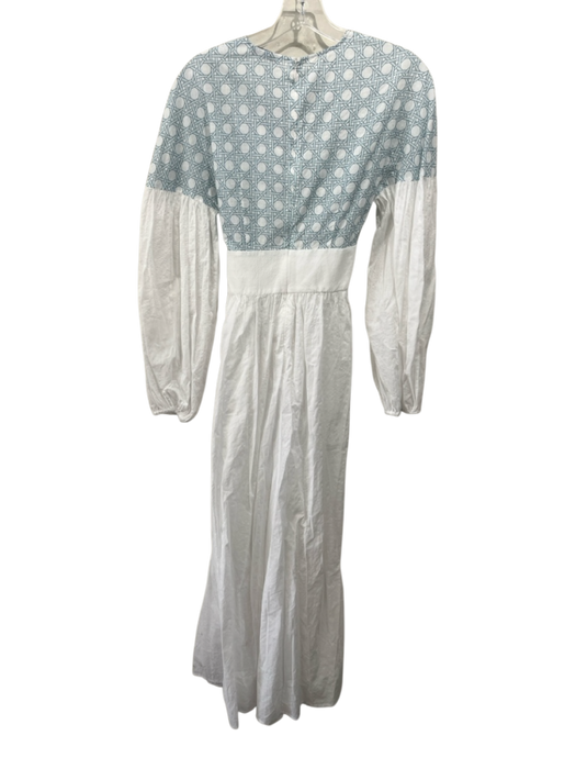 Marysia Size XS White & Blue Cotton Abstract front keyhole Tie Back Dress White & Blue / XS