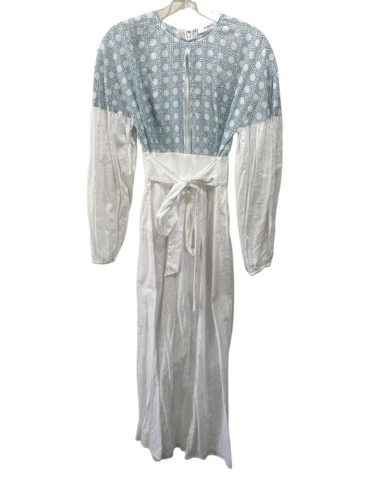 Marysia Size XS White & Blue Cotton Abstract front keyhole Tie Back Dress White & Blue / XS