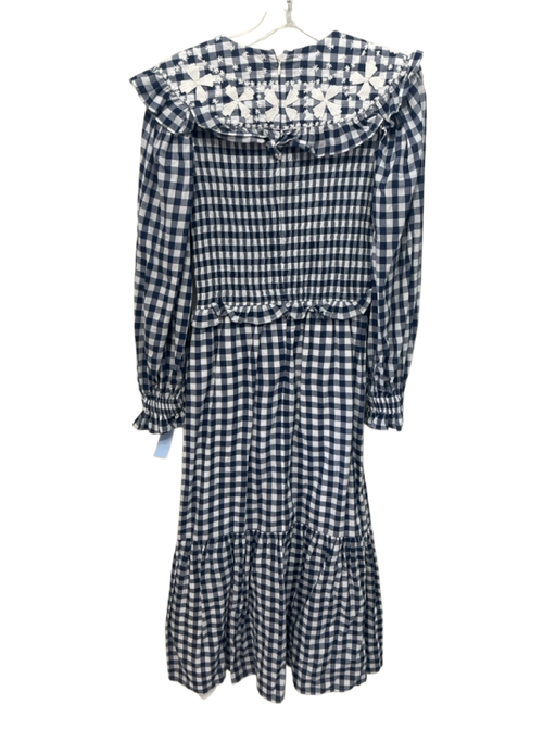 Sea New York Size XS Navy & White Print Cotton Gingham smocked Embroidered Dress Navy & White Print / XS