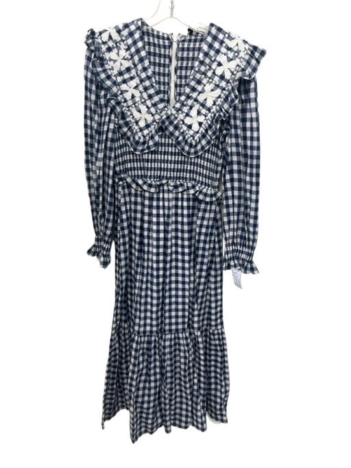 Sea New York Size XS Navy & White Print Cotton Gingham smocked Embroidered Dress Navy & White Print / XS