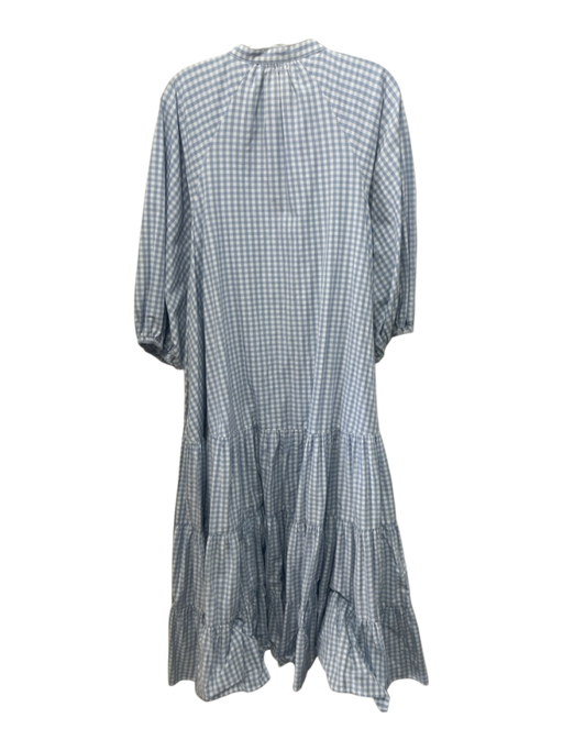 byTiMo Size XS White & Blue Print Cotton Gingham 3/4 Sleeve Maxi Dress White & Blue Print / XS