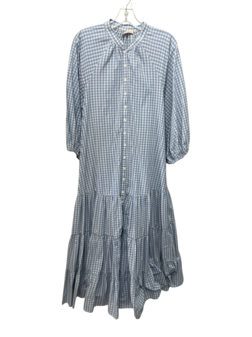 byTiMo Size XS White & Blue Print Cotton Gingham 3/4 Sleeve Maxi Dress White & Blue Print / XS