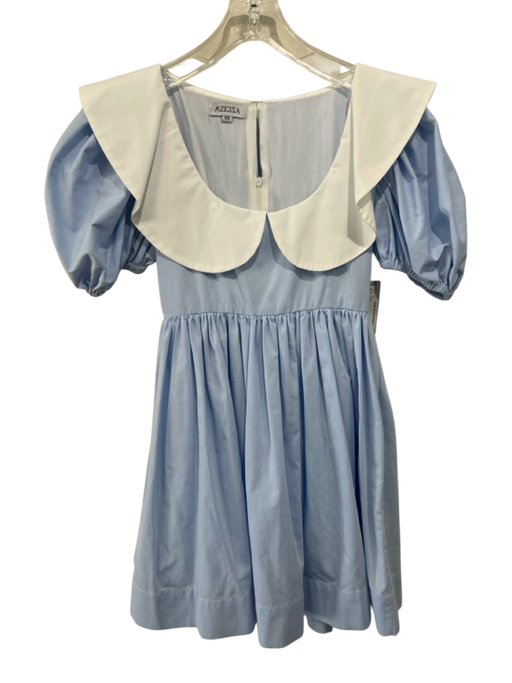 Azeeza Size XS Blue & White Cotton Collar Stripe Detail Half Sleeve Dress Blue & White / XS