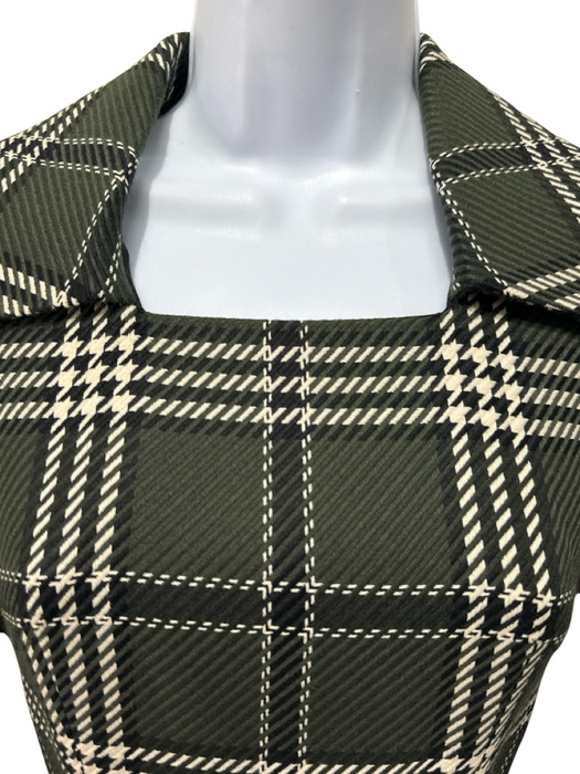 Emilia Wickstead Size 2 Green, White, Black Wool Blend Plaid Belt Dress Green, White, Black / 2
