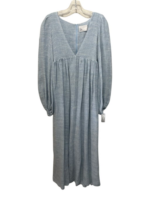 Lisa Marie Fernandez Size 0 Light Blue Linen Blend V Neck Back Zip Maxi Dress Light Blue / 0