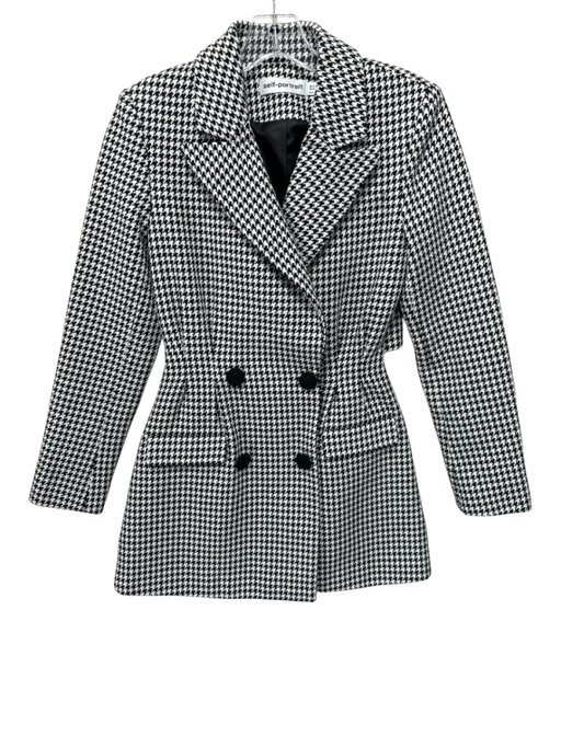 Self Portrait Size 2 Black & White Print Cotton Houndstooth Houndstooth Dress Black & White Print / 2