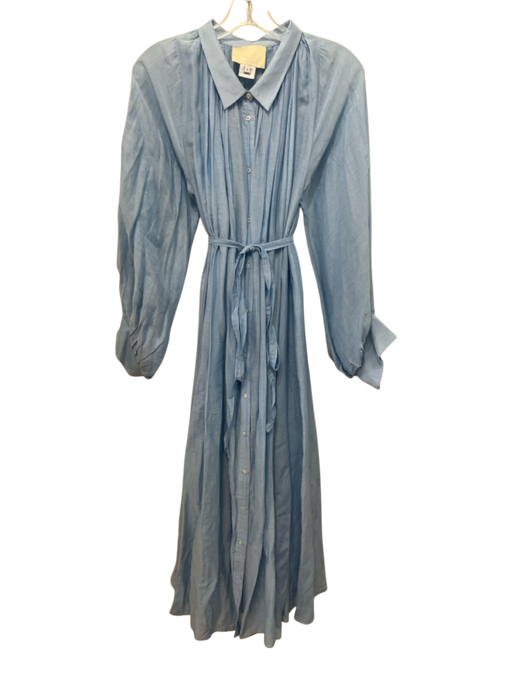 Anaak Size 0 Cornflower Blue Cotton & Silk Long Sleeve Button Collar Midi Dress Cornflower Blue / 0