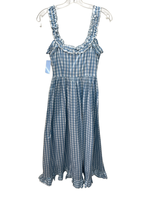 Doen Size XS Blue & White Print Silk Gingham Ruffle Trim Sleeveless Dress Blue & White Print / XS