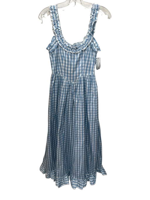 Doen Size XS Blue & White Print Silk Gingham Ruffle Trim Sleeveless Dress Blue & White Print / XS