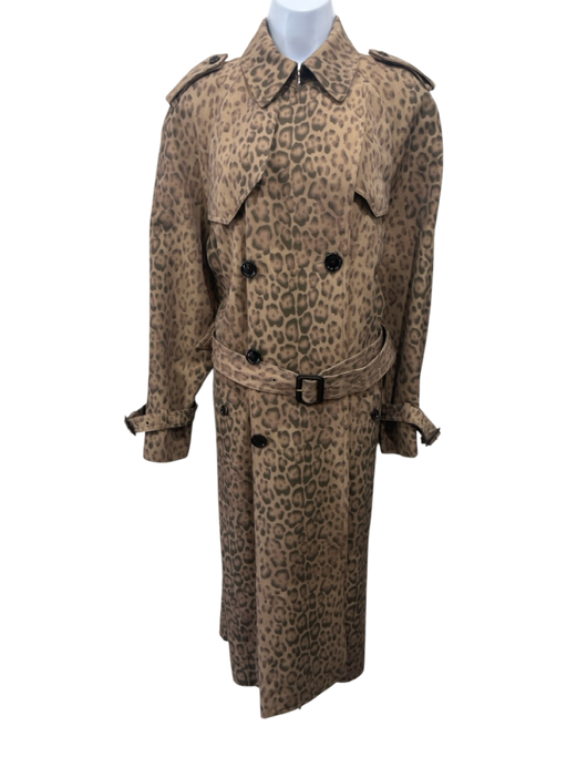 Celine Size XS / 38 Brown & Black Print Wool Blend Animal Print Trench Coat Brown & Black Print / XS / 38