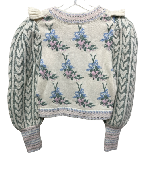 Loveshackfancy Size XS Cream, Green, Blue, Pink Nylon Blend Floral Sweater Cream, Green, Blue, Pink / XS