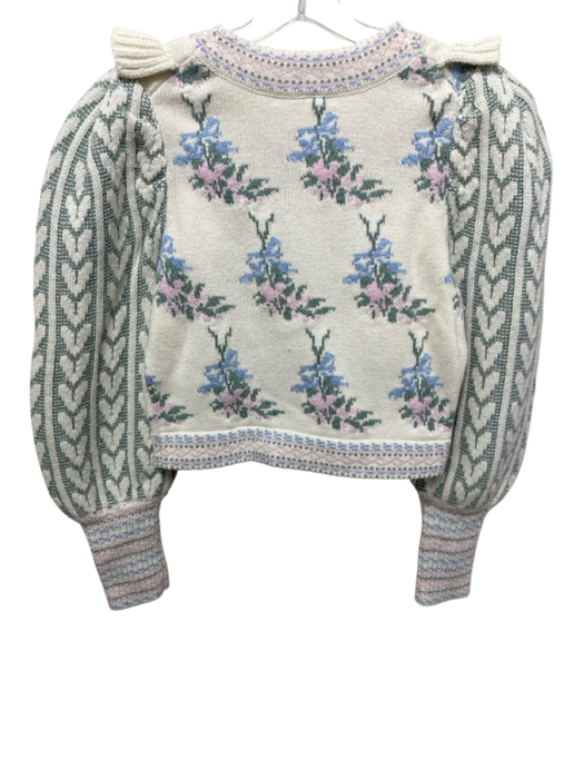 Loveshackfancy Size XS Cream, Green, Blue, Pink Nylon Blend Floral Sweater Cream, Green, Blue, Pink / XS