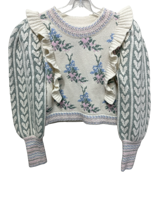 Loveshackfancy Size XS Cream, Green, Blue, Pink Nylon Blend Floral Sweater Cream, Green, Blue, Pink / XS