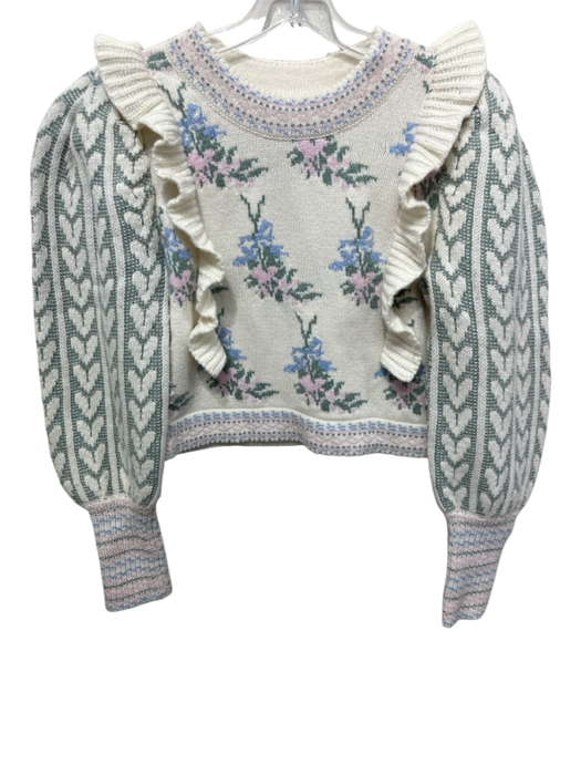 Loveshackfancy Size XS Cream, Green, Blue, Pink Nylon Blend Floral Sweater Cream, Green, Blue, Pink / XS