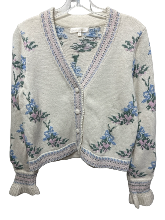 Loveshackfancy Size XS Cream, Green, Blue, Pink Nylon Blend Button Cardigan Cream, Green, Blue, Pink / XS