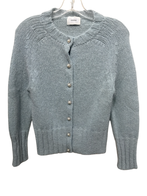 Erdem Size XS Seafoam Blue Mohair Blend Faux Pearl Button Round Neck Cardigan Seafoam Blue / XS