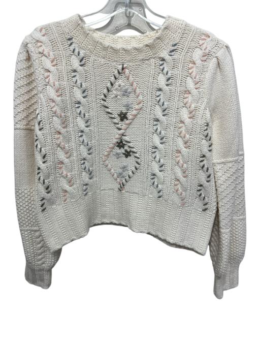 Loveshackfancy Size XS Cream, Green, Gray, Pink Nylon Blend Cable Knit Sweater Cream, Green, Gray, Pink / XS