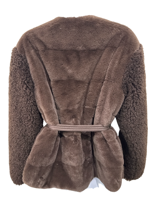 Moncler Size 1 Chocolate Brown Polyester Faux Fur Belted Jacket Chocolate Brown / 1