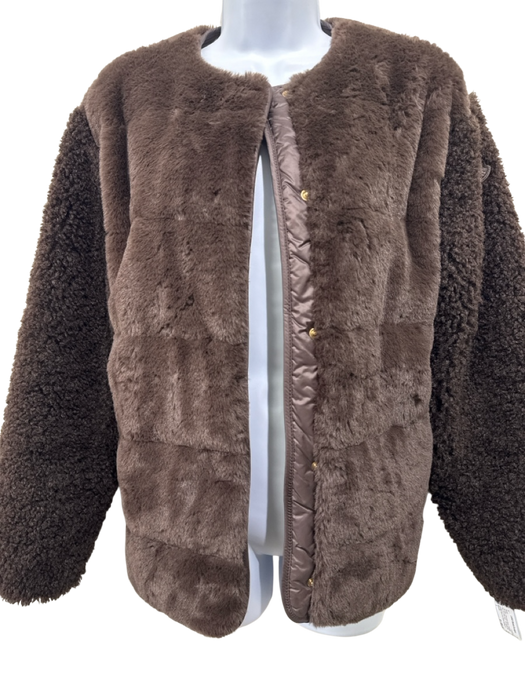 Moncler Size 1 Chocolate Brown Polyester Faux Fur Belted Jacket Chocolate Brown / 1