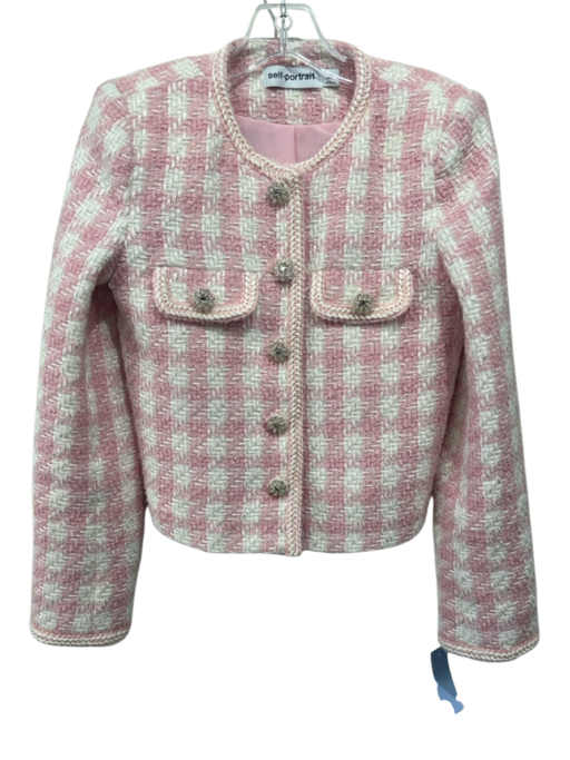 Self Portrait Size 2 Pink & White Print Polyester Blend Jeweled Buttons Jacket Pink & White Print / 2