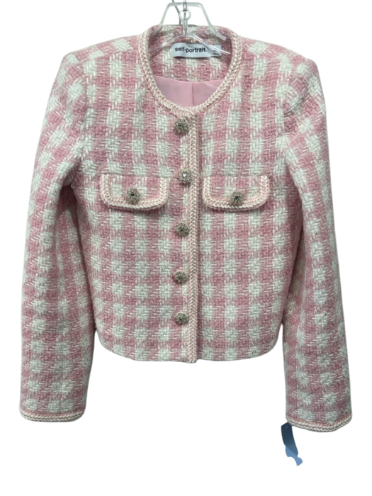 Self Portrait Size 2 Pink & White Print Polyester Blend Jeweled Buttons Jacket Pink & White Print / 2