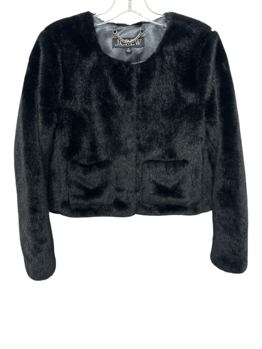 J Crew Size XS Black Polyester Faux Fur Hook & Eye Pockets Crop Jacket Black / XS