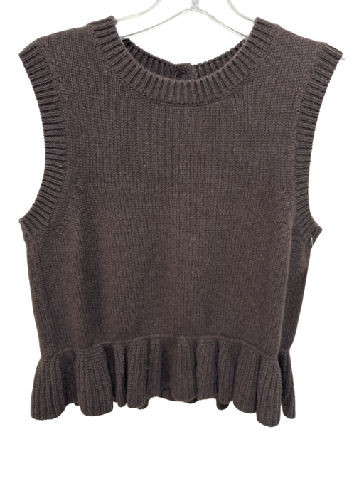 Cecilie Bahnsen Size S Chocolate Brown Cashmere Blend Ruffle Hem Button Back Top Chocolate Brown / S