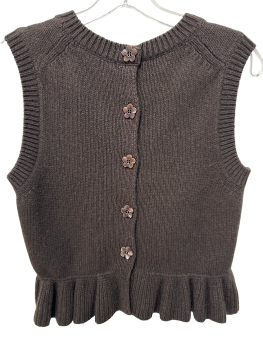 Cecilie Bahnsen Size S Chocolate Brown Cashmere Blend Ruffle Hem Button Back Top Chocolate Brown / S