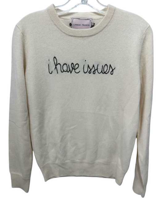 Lingua Franca Size XS Cream & Black Cashmere Embroidered Script Sweater Cream & Black / XS
